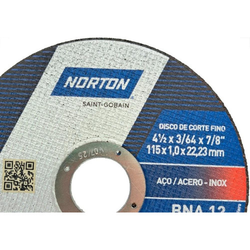 Disco Aco Inox Norton Bna 12 - 4.1/2''X3/64''X7/8''- Fino 1,0Mm