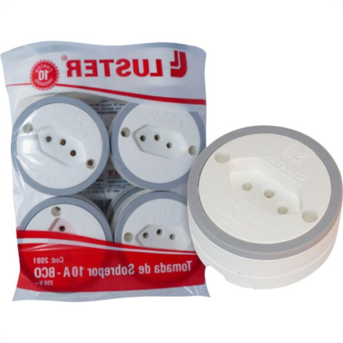 Tomada Externa Luster 2P+T. 10A Grande Branca 2081 - Kit C/10 Pecas