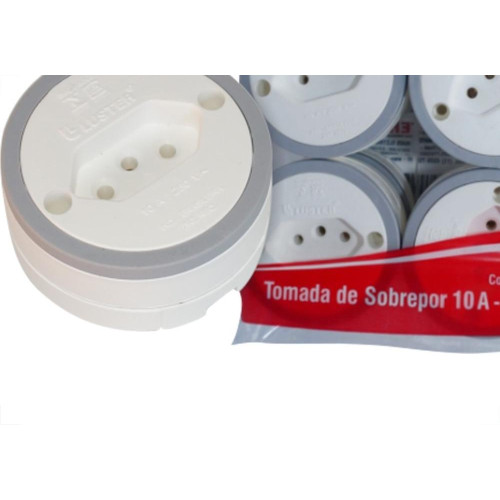 Tomada Externa Luster 2P+T. 10A Grande Branca 2081 - Kit C/10 Pecas