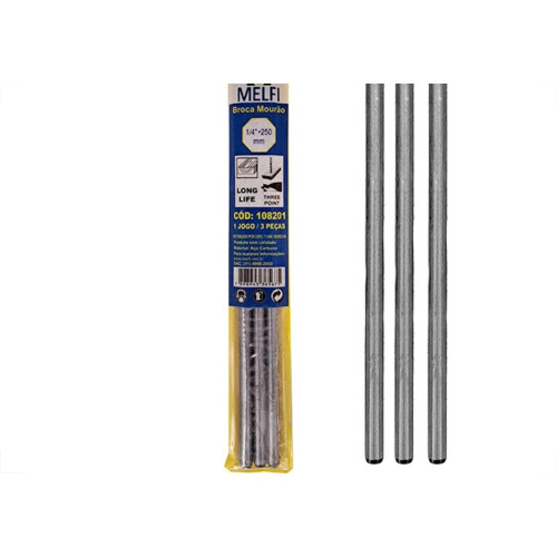 Broca Mourao Aco Carbono Melfi 1/4''X 250 - Kit C/3 Pecas