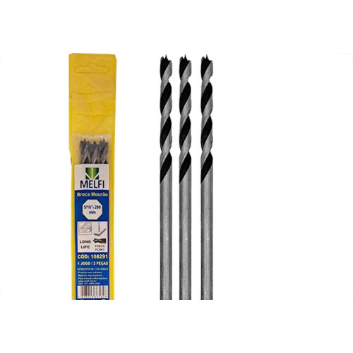 Broca Mourao Aco Carbono Melfi 5/16''X 280 - Kit C/3 Pecas