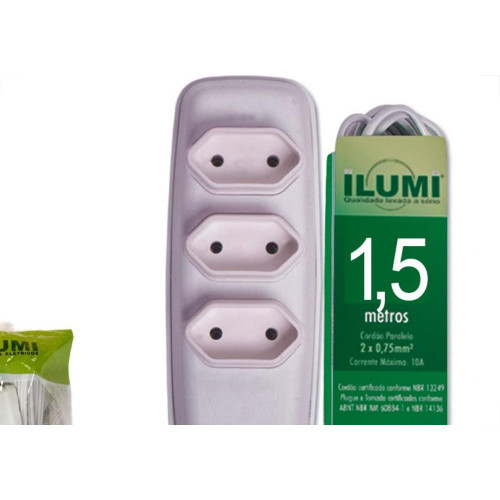 Extensao Ilumi Paralela 2 Polos 0,75Mm Branca - 1,5M - 17901