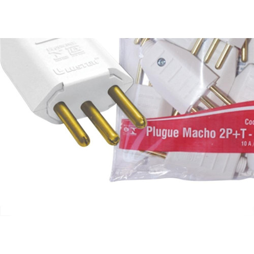 Pino Macho Luster 2 Polos+Terra 10A. Branco 2064 - Kit C/10 Pecas