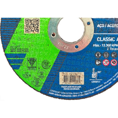 Disco Corte Ferro Norton Ar302 - 4.1/2''X1/8''X7/8'' - 3,2Mm