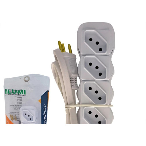 Filtro Linha Ilumi 5 Tomadas Bivolt Com Interruptor E Cabo Pp 3X0,75Mm Branco - 34016