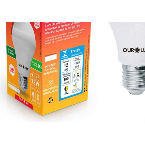 Lampada Led Bulbo Ourolux A60 - 12W. 6500K. - Kit C/10 Pecas