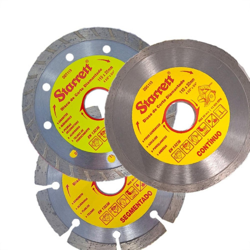 Disco Diamantado Starrett Cartela Com 3 Pecas Liso/Segmentado/Turbo 110Mm X 20Mm - Kddp110-3