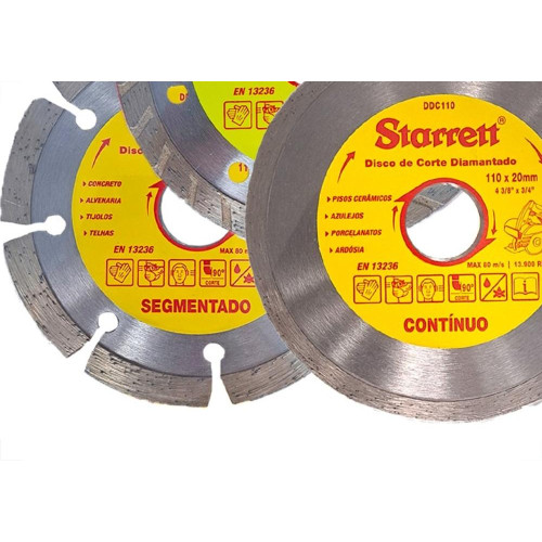 Disco Diamantado Starrett Cartela Com 3 Pecas Liso/Segmentado/Turbo 110Mm X 20Mm - Kddp110-3