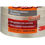 Fita Adesiva Embalagem 3M Durex 12Mm X 50M Transparente - Kit C/6 Pecas