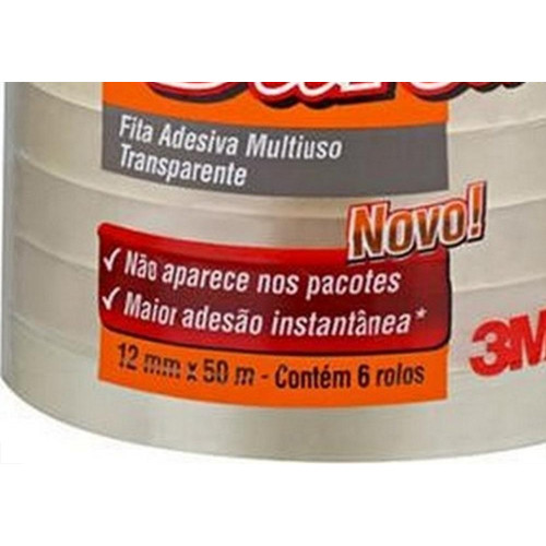 Fita Adesiva Embalagem 3M Durex 12Mm X 50M Transparente - Kit C/6 Pecas