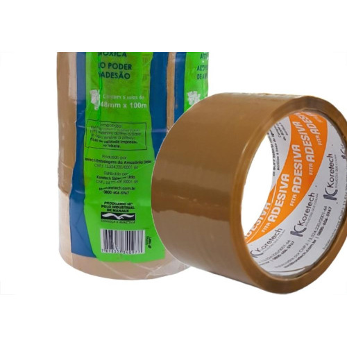 Fita Adesiva Embalagem Koretech Marrom 48Mm X 100M - Kit C/5 Pecas