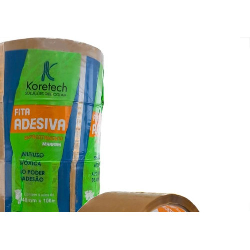 Fita Adesiva Embalagem Koretech Marrom 48Mm X 100M - Kit C/5 Pecas