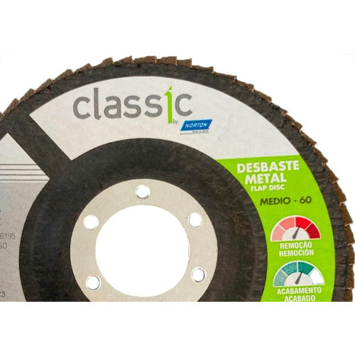 Disco Flap Norton Classic - 4.1/2'' - Grao 60 - Kit C/10 Pecas