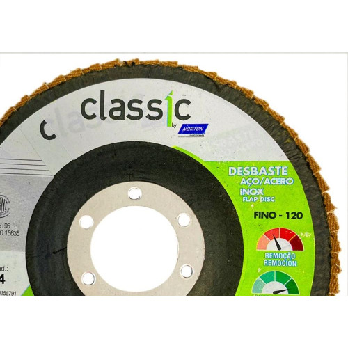 Disco Flap Norton Classic - 4.1/2'' - Grao 120 - Kit C/10 Pecas