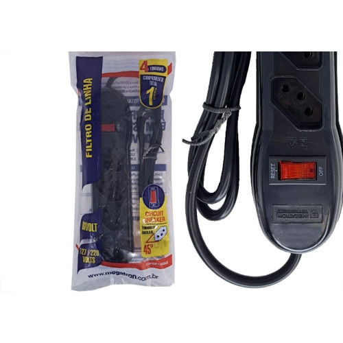 Filtro Linha Megatron 4 Tomadas 2 Polos + Terra Preto