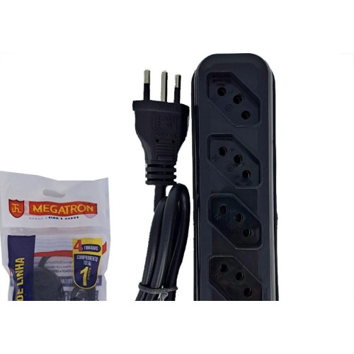 Filtro Linha Megatron 4 Tomadas 2 Polos + Terra Preto