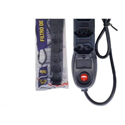 Filtro Linha Megatron 6 Tomadas 2 Polos + Terra Preto