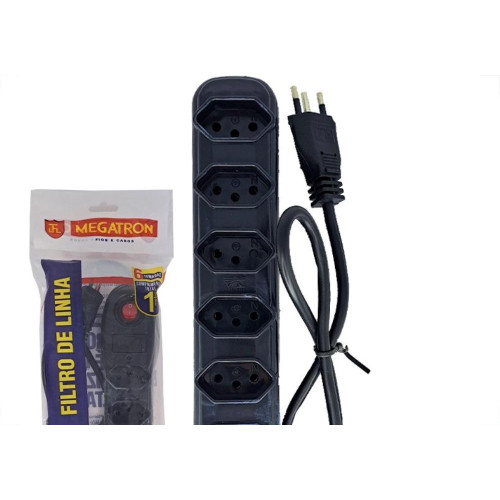 Filtro Linha Megatron 6 Tomadas 2 Polos + Terra Preto