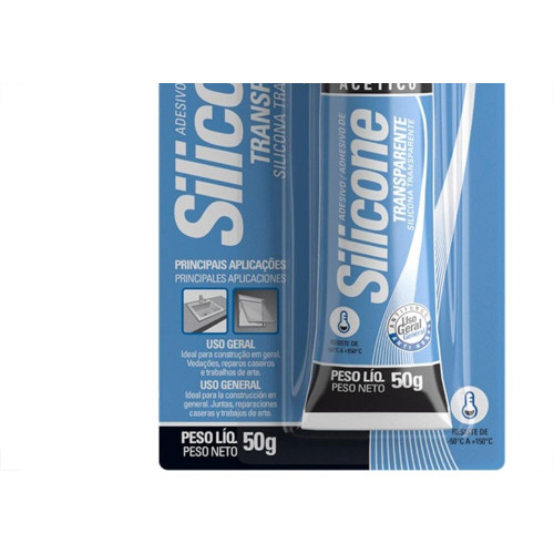 Silicone Tekbond Acetico 50G. Transparente Blister - Kit C/12 Pecas