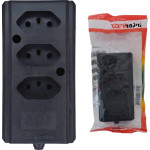 Tomada Barra Interneed 2 Polos +Terra Preta 10A. Tripla