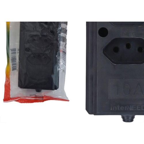 Tomada Barra Interneed 2 Polos +Terra Preta 10A. Tripla