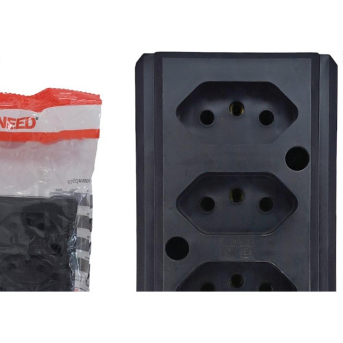 Tomada Barra Interneed 2 Polos +Terra Preta 10A. Tripla