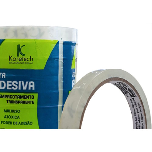 Fita Adesiva Embalagem Koretech Transparente 12Mm X 40M - Kit C/10 Pecas
