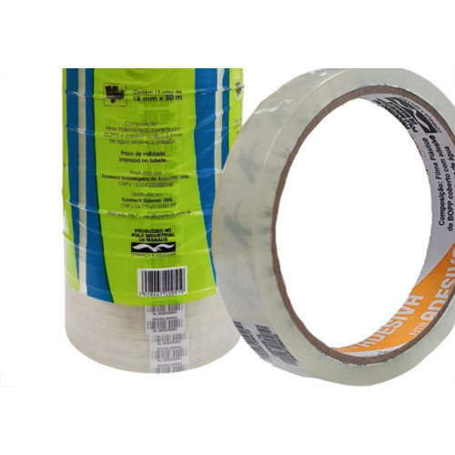 Fita Adesiva Embalagem Koretech Transparente 18Mm X 50M - Kit C/13 Pecas