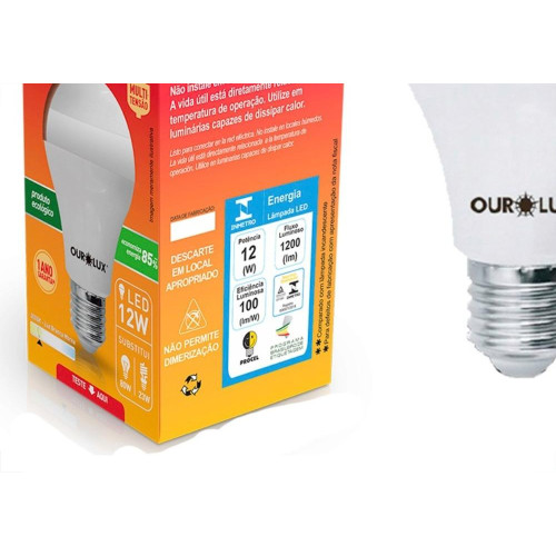 Lampada Led Bulbo Ourolux A60 - 12W. 3000K.