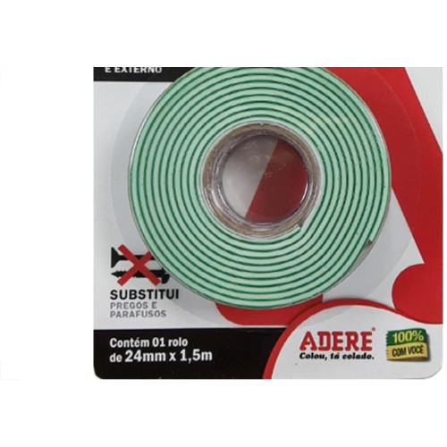Fita Dupla Face Adere Forte Espuma Branca Extreme Ambiente Interno/Externo 24Mm X 1,5M