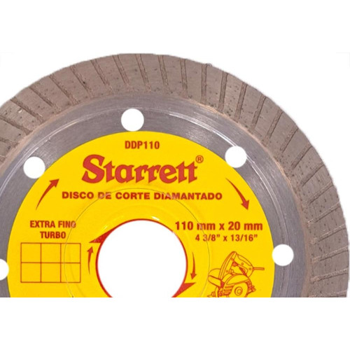 Disco Diamantado Starrett Turbo Porcelanato - Fino 1,2Mm - 110Mm X 20Mm - Ddp110