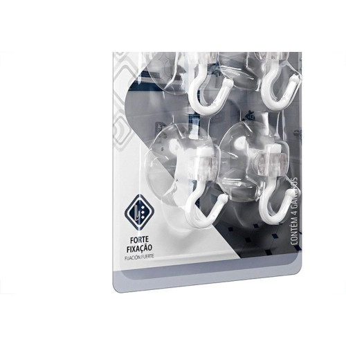 Gancho Ventosa Atlas Primafer Transparente 0,5Kg Com 04 Pecas