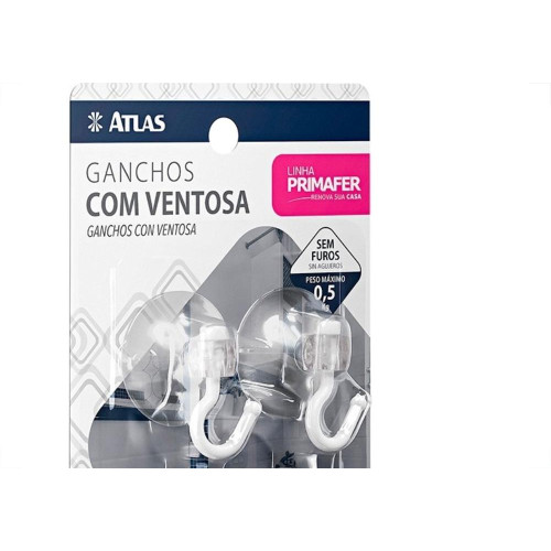 Gancho Ventosa Atlas Primafer Transparente 0,5Kg Com 04 Pecas