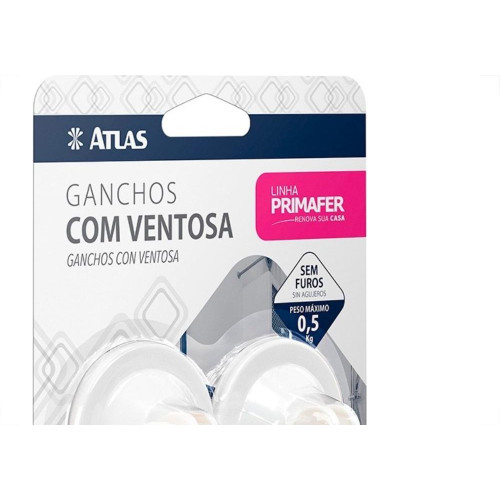 Gancho Ventosa Atlas Primafer Branco 0,5Kg Com 2 Pecas