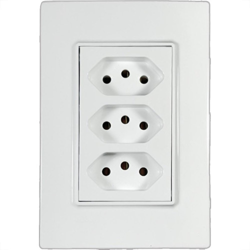Conjunto Ilumi Vivaz Branco Com Placa 3 Tomadas 10A. - 78123 Monobloco