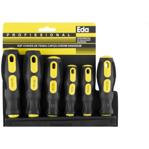 Chave Fenda/Phillips Eda Jogo Com 6 Pecas Cromo Vanadium Com Suporte - 8Qp