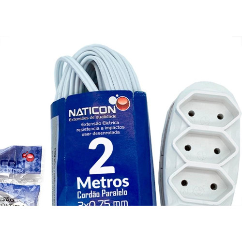 Extensao Naticon Paralela 2 Polos 0,75Mm Branca - 2M