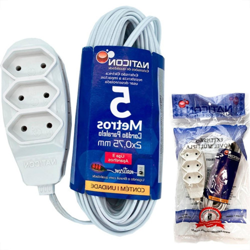 Extensao Naticon Paralela 2 Polos 0,75Mm Branca - 5M