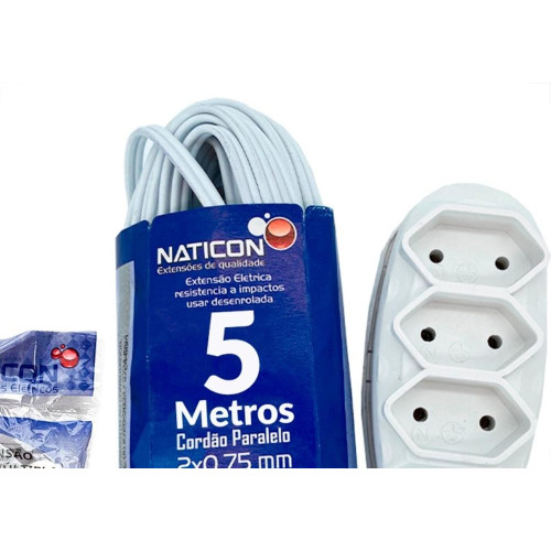 Extensao Naticon Paralela 2 Polos 0,75Mm Branca - 5M