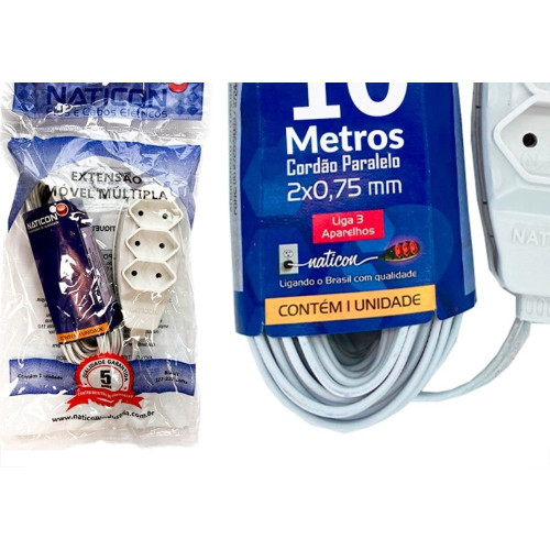 Extensao Naticon Paralela 2 Polos 0,75Mm Branca -10M