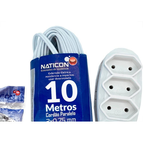 Extensao Naticon Paralela 2 Polos 0,75Mm Branca -10M