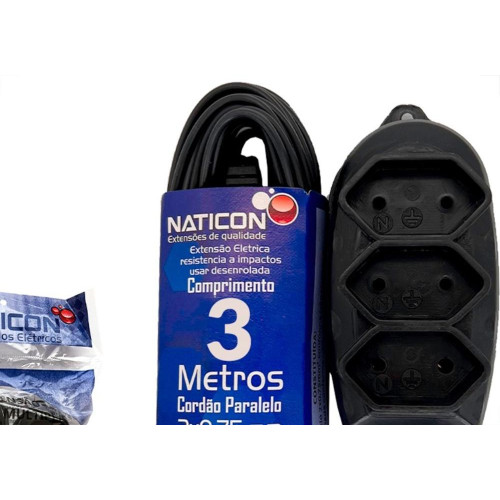 Extensao Naticon Paralela 2 Polos 0,75Mm Preta - 3M