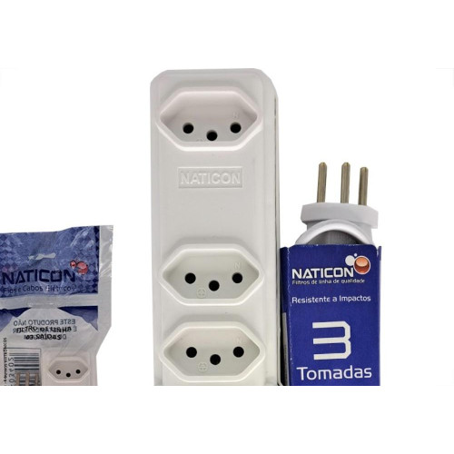 Filtro Linha Naticon 3 Tomadas 2P+T Branco