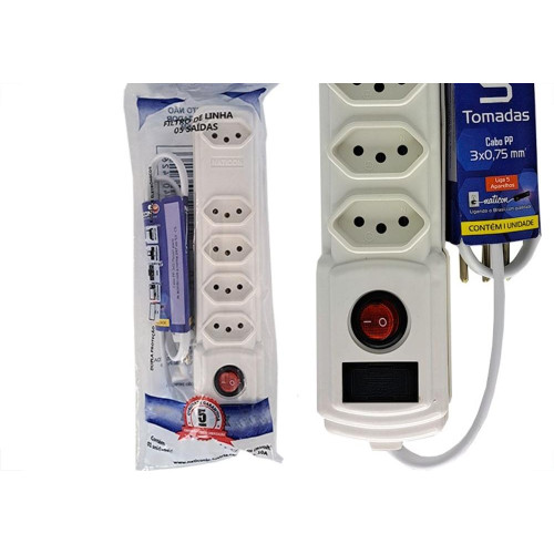 Filtro Linha Naticon 5 Tomadas 2P+T Branco
