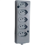 Tomada Barra Naticon 2P+T. 10A. 5 Tomadas Cinza
