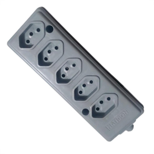 Tomada Barra Naticon 2P+T. 10A. 5 Tomadas Cinza