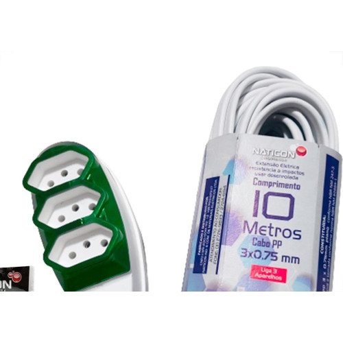 Extensao Naticon Pp 2 Polos + Terra 0,75Mm Branca -10M