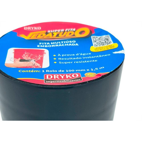 Fita Multiuso Dryko Vedatudo Preta 10Cm X 1,5M
