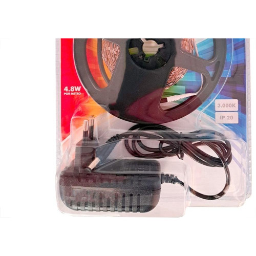 Fita De Led Gaya 2835 - Ip20 3000K - 4,8W. 150 Lumens Por Metro 12V. 5M Com Driver - 9301