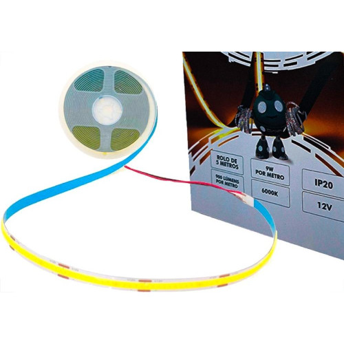 Fita De Led Gaya Cob 9W. Ip20 6000K - 900 Lumens Por Metro - 5M - 1135